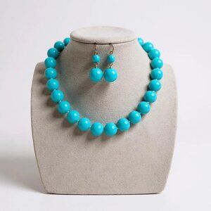 Blue Glass Bead Knot In Between Necklace With Matching Earring set